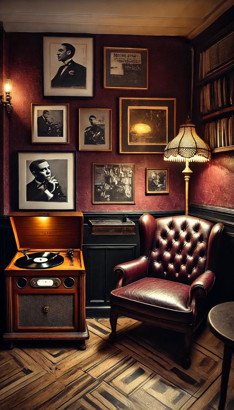 17+ Speakeasy Decor Ideas to Transform Your Space into a Secret Getaway 🍸🕵️‍♂️ 1920 Room Decor, Art Deco Lounge Bar, Home Speakeasy Bar Luxe, Library And Music Room Ideas, Art Deco Theater Room, Diy Speakeasy Basement, Vintage Speakeasy Bar, Jazz Club Interior Design, Speakeasy Style Bar