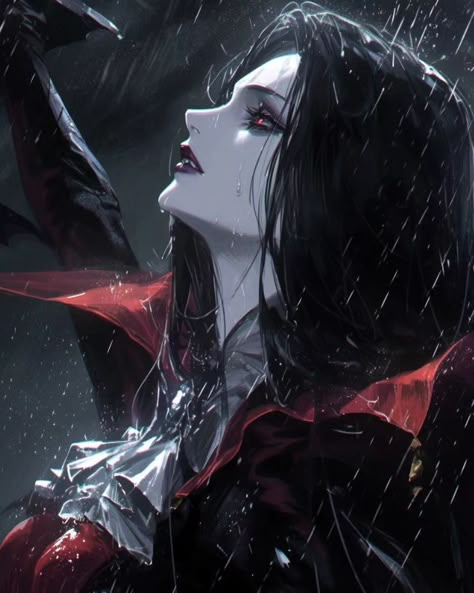 Vampire in the Rain AI Generated / Midjourney #ai #midjourney #vampireart #vampira #vampire #darkanime #animestyle Vampire Gothic Art, Vampire Anime Woman, Vampire Art Female Gothic, Vampire Woman Aesthetic, Vampire Anime Female, Vampire Lady Art, Vampire Webtoon, Fantasy Vampire Art, Vampire Digital Art