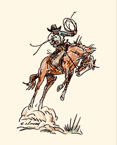 Cowboy Art Wallpaper, Old Western Illustration, Western Art Wallpaper, Bucking Bronco Drawing, Punchy Western Drawings, Old Western Drawings, Cowboy Riding Horse Drawing, Bull Riding Drawing, Western Theme Background