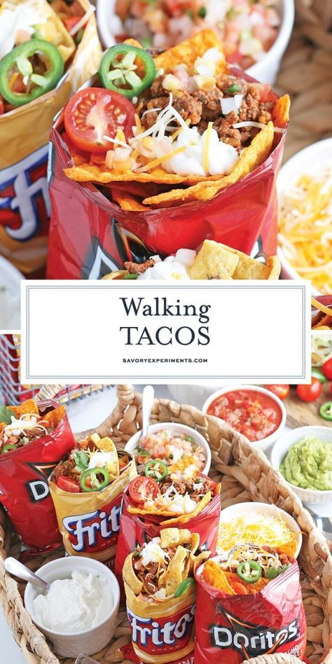 Tacobar Party, Walking Taco Bar, Walking Tacos Recipe, Walking Taco, Tacos Mexicanos, Easy Taco Recipes, Ready Meals, Walking Tacos, Food Ideas Summer