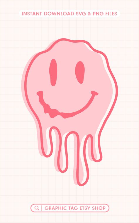 pink color drippy smiley face svg file, instant download from graphic tag etsy shop, click link to shop. Droopy Smiley Face, Droopy Smiley Faces, Smiley Face Illustration, Painting Vibes, Drippy Smiley Face, Svg Smiley Face, Smiley Face Svg, Branding Photoshoot Inspiration, Face Illustration