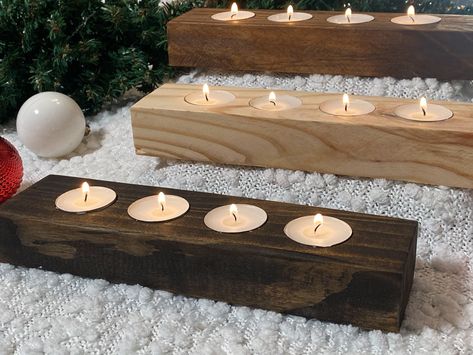 Wood Candle Centerpiece, Tealight Centerpiece, Used Wedding Decor, Tea Lights Centerpieces, Wooden Tea Light Holder, Candle Favor, 3 Candles, Candle Wedding Decor, Rustic Candle Holders