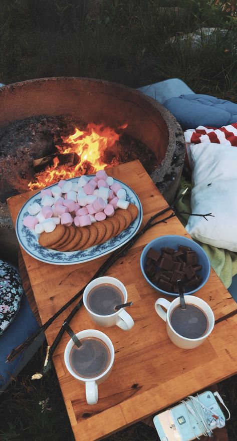 Toasting Marshmallows Campfire, Marshmallow Smores, Smores Station, Drinking Hot Chocolate, Campfire Smores, Toasting Marshmallows, Winter Picnic, Campfire Marshmallows, Night Decor