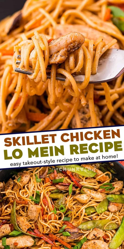 Chicken Lo Mein Recipe Easy, Lo Mein Easy, Chicken Lo Mein Noodles, Chicken Lo Mein Recipe, Easy Skillet Chicken, Lo Mein Recipe, The Chunky Chef, Chunky Chef, Lo Mein Noodles