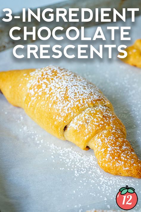 3 Ingredient Chocolate Crescents, Crescent Roll Recipes Chocolate, Chocolate Crescent Roll Recipes, Chocolate Crescents, Chocolate Crescent Rolls, 2 Ingredient Desserts, 12 Tomatoes Recipes, Chocolate Roll, Crescent Roll Recipes