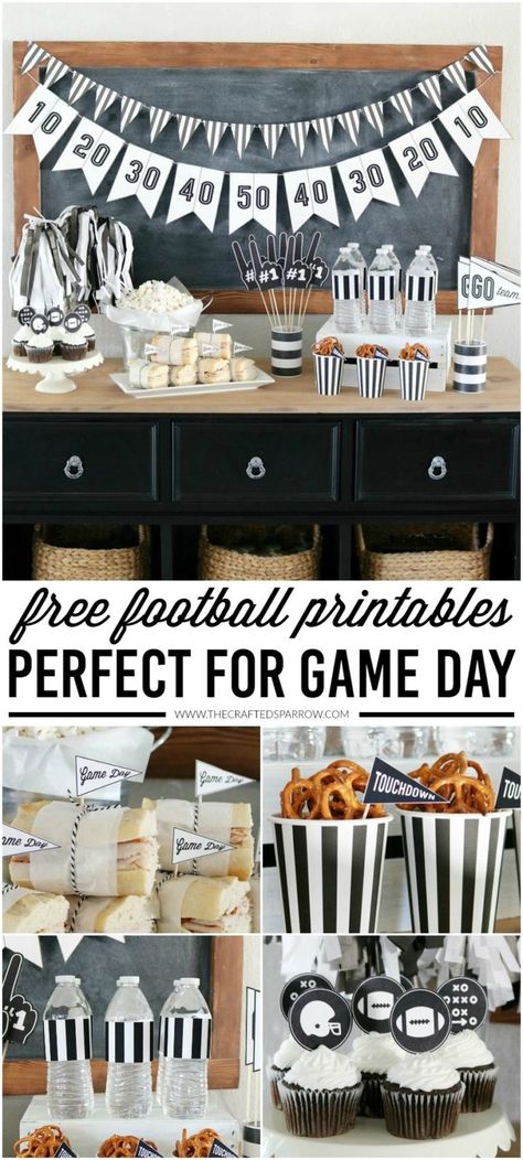 Classy Football Decor, Game Day Theme Party, Football Party Printables Free, Free Football Printables, Modi Birthday, Boys Football Party, Football Party Printables, Diy Football Party, Boys Birthday Party Games