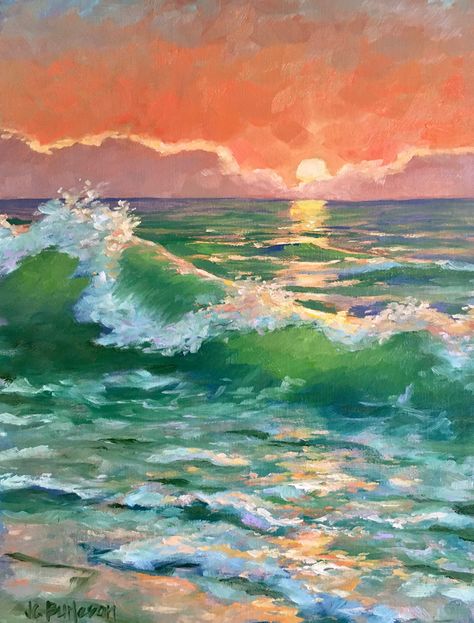 Beach Sunset Painting, Wave Painting, Sunset Painting, Beach Painting, Art Inspiration Painting, Painting Art Projects, Seascape Paintings, Wall Art Wall, Art Wall Decor