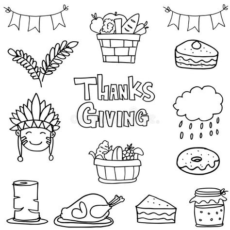 Hand draw element thanksgiving on doodles vector illustration Thanksgiving Doodles Bullet Journal, September Doodles Easy, November Doodles Easy, Cute Thanksgiving Doodles, Thanksgiving Easy Drawing, Simple Thanksgiving Drawings, November Drawings Easy, Thanksgiving Drawings Doodles, Easy Thanksgiving Drawings