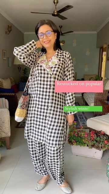 Woollen Coord Sets For Women, Woolen Coordset For Women, Woolen Cord Set Women, Woolen Suit Neck Design, Woolen Kurta Designs Women, Check Kurti Designs Latest Indian, Woollen Suits Design, Warm Suit Design, Winter Cord Set Outfit Women