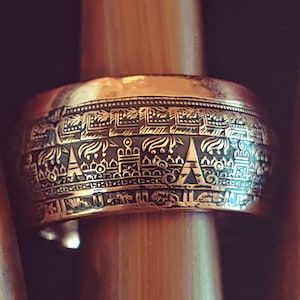 Aztec Coin, Mayan Jewelry, Copper Bullion, Ancient Greek Ring, Aztec Rings, Aztec Jewelry, Silver Coin Ring, Greek Ring, Aztec Gold