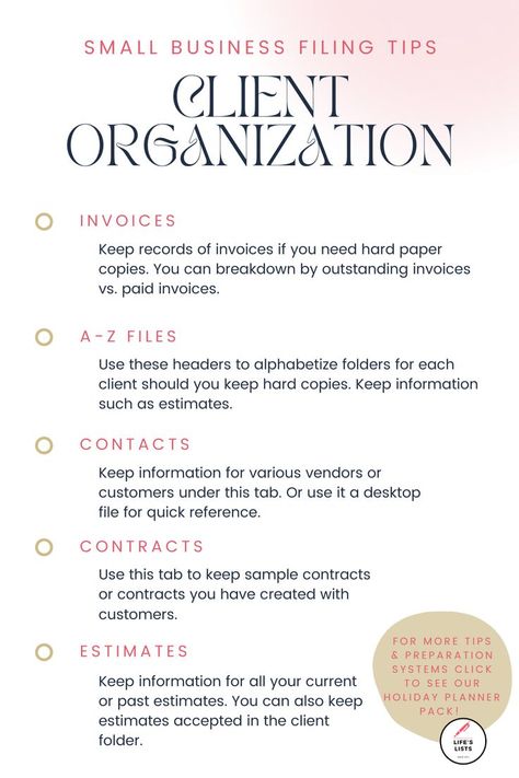 Sick of rifling through stacks of paperwork? Our Life's Lists Small Business Filing System is here to save you time and stress. Organize all your important documents, invoices, customer info, and more with ease. With customizable themes, easily print and set up your DIY filing kit for a clutter-free workspace. Get ahead and prepare for a productive 2023! Click to learn more and organize 2023! Business Filing System, Business Organization Printables, Business Daily Planner, Business Planner Printables, Labels Organization, Goal Planner Free, Online Business Planner, Free Printables Organization, Bookkeeping Business