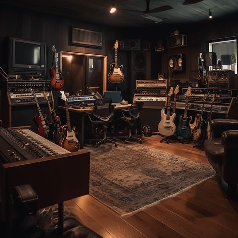 Luxury Music Studio Home, Music Bedroom Studio, Bloxburg Music Studio, Music Rehearsal Room, Acoustic Room Design, Luxury Music Room, Band Rehearsal Room, Music Studio Room Luxury, Basement Recording Studio