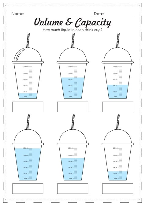 Capacity Maths, Capacity Activities, Capacity Worksheets, Volume Activities, Worksheets Grade 2, Teaching Measurement, Volume Worksheets, Volume Math, Measuring Volume