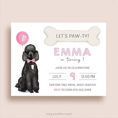 Dog Birthday Invite, Poodle Birthday Party, Poodle Party Theme, Stormis Birthday, Dog Quinceanera Party, Puppy Party Invitations, Dog Party Invitations, Poodle Party, Puppy Pawty