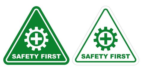 safety first sign green triangle logo design printable signage safely workplace construction banner poster Safety First Logo, First Logo Design, Triangle Logo Design, Construction Banner, Green Triangle, Design Printable, Safety First, Cityscape Photos, Triangle Logo