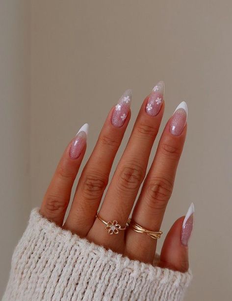 41 Dreamy December Nails You'll Want To Copy Next December Nail Inspo Almond, Sparkly Winter Nails Almond, Clean Holiday Nails, December Nail Ideas Almond, Almond Xmas Nails, December Nails Almond, Holiday Nails Dip Powder, December Almond Nails, Holiday Nails Almond