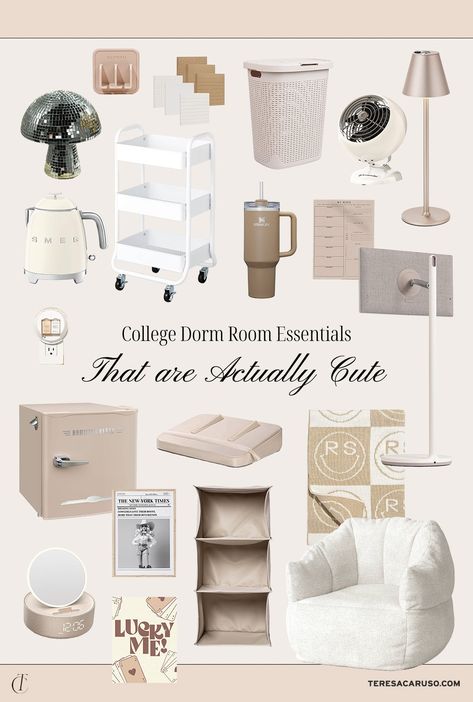 College Dorm Room Essentials That are Actually Cute - Teresa Caruso Collage Dorm Room Essentials, Bedroom Ideas For Dorm Rooms, Fancy Dorm Room Ideas, Things You Must Have In Your Room, Amazon Dorm Room Must Haves, Dorm Room Kitchen Essentials, College Things You Need, Amazon Dorm Decor, College Dorm Aesthetic Ideas