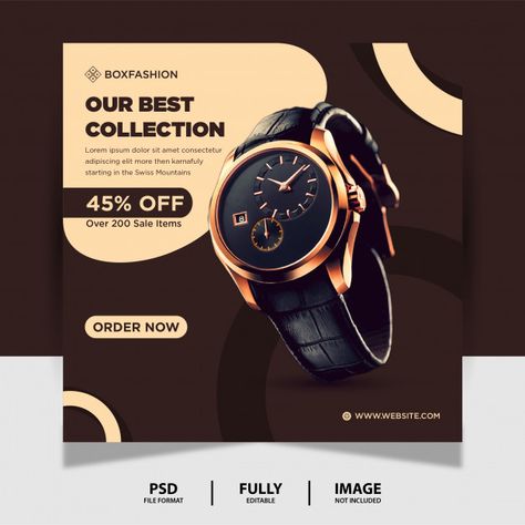 Product Social Media Post, Watch Poster, Banner Design Inspiration, Social Media Advertising Design, Flyer And Poster Design, Social Media Poster, Social Media Design Inspiration, Banner Template Design, Chocolate Color