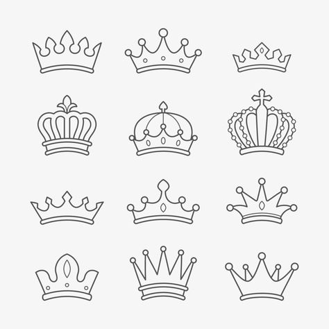 Crown Outline Icon Set Chest Tattoo Words, Crown Outline, Crown Tattoo Men, Crown Clip Art, Crown Drawing, Crown Template, Crown Tattoo Design, Peacock Pictures, Crown Pattern