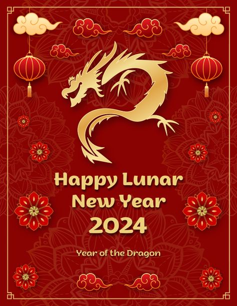 Use this customizable Red Gold Traditional 2024 Lunar Chinese New Year Flyer template and find more professional designs from Canva. #gold #red #modern #illustrated #dragon #flyer #chinese #newyear #chinesenewyearflyer #2024 #chineseflyer #happylunaryear #lunar #business #canva #template #event #kids #holiday #party Happy Vietnamese New Year 2024, Cny 2024 Greeting, Chinese New Year Greeting 2024, Lunar New Year Illustration 2024, Cny 2024 Design, Happy Lunar New Year 2024 Design, Happy Cny 2024, Happy Chinese New Year 2024 Design, Cny 2024 Dragon