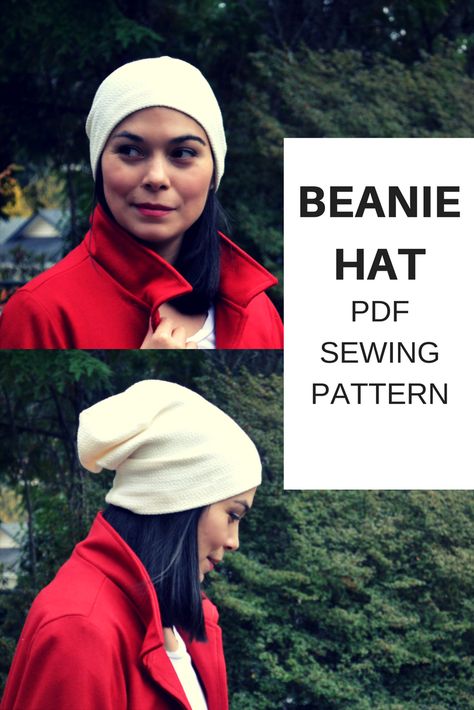 Beanie Hat Free Sewing Pattern: Learn how to make a beanie hat with a step by step sewing tutorial and free printable sewing pattern. #HatsForWomenDIY How To Make A Beanie, Floor Printable, Hat Sewing Pattern, Free Printable Sewing Patterns, Hat Sewing, Sewing Hats, Beanie Hat Pattern, Printable Sewing Patterns, Hat Patterns To Sew