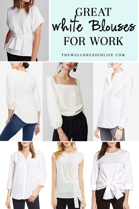 Great White Blouses for Work Womens White Shirts, White Blouse Work Outfit, White Blouses For Women Classy, Timeless White Blouse For Work, White Tops For Women Classy, How To Style White Blouse, Modern White Office Blouse, Chic Off-white Blouse For Work, Office Tops Blouses Work Wear