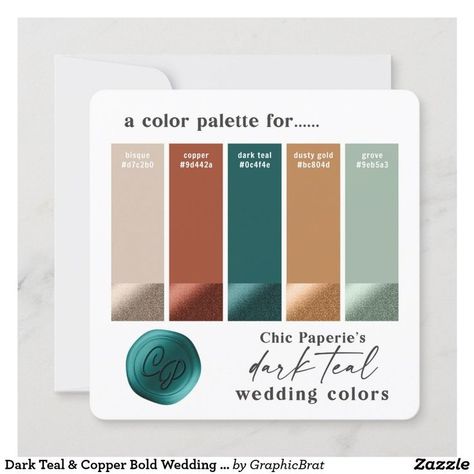 Dark Teal & Copper Bold Wedding Color Palette Card Country Wedding Palette, Dark Teal Kitchen Accessories, Copper Teal Color Scheme, Copper Color Palette Wedding, Color Pallets With Teal, Teal Color Palette Outfit, Teak Color Palette, Engagement Color Palette, Teal Palette Colour Schemes