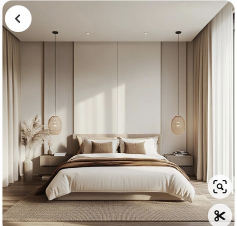 Scandinavian Luxury Bedroom, Luxury Scandinavian Bedroom, Bedhead Design Modern, Modern Minimalist Scandinavian Interior, Minimalist King Bedroom, Scandinavian Hotel Interior, Primary Bedroom Minimalist, Scandinavian Ceiling Design, Japandi Modern Bedroom