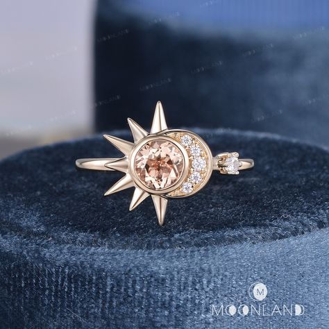 🌙 Product Details

-Center Stone: Morganite, 5mm, Round Cut
-Accent Stone: Moissanite, 0.07CT Total
-DEF/VVS-VS

-Ring Band: 1.8mm

-Metal Choice: 10K, 14K or 18K Solid Gold (Rose, White, or Yellow) and Platinum

**Handmade in the US!!! The making process is about 3-4 weeks!!

🌙 MoonLandUS Service Available
- Accept return and exchange for normal orders. All returns are now eligible for a full refund!
- Free Shipping within the USA with a tracking number.
- Custom Made To All Sizes. Sun And Moon Engagement Rings, Moon And Sun Engagement Ring, Sun And Moon Engagement Ring, Sun And Moon Wedding Rings, Sun And Moon Themed Wedding, Sun And Moon Wedding Theme, Sun Engagement Ring, Vintage Celestial Wedding, Celestial Wedding Ring