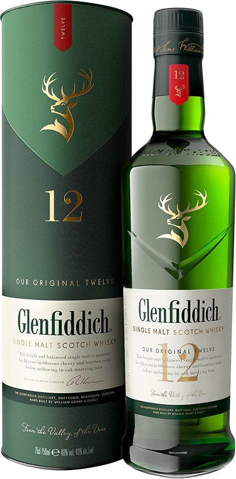 The best-selling single malt Scotch whisky in the world
Sweet, fruity taste with notes of pear, butterscotch, cream and oak
Smooth, mellow finish
Matured in fine Oloroso sherry and bourbon casks for 12 years
The original Glenfiddich in the range – perfect for whisky beginners
A perfect gift for a Father or Grandfather Glenfiddich Whisky, Malt Liquor, Pub Interior, Whisky Bottle, Alcohol Bottles, Cigars And Whiskey, Beer Design, Scotch Whiskey, Single Malt Whisky