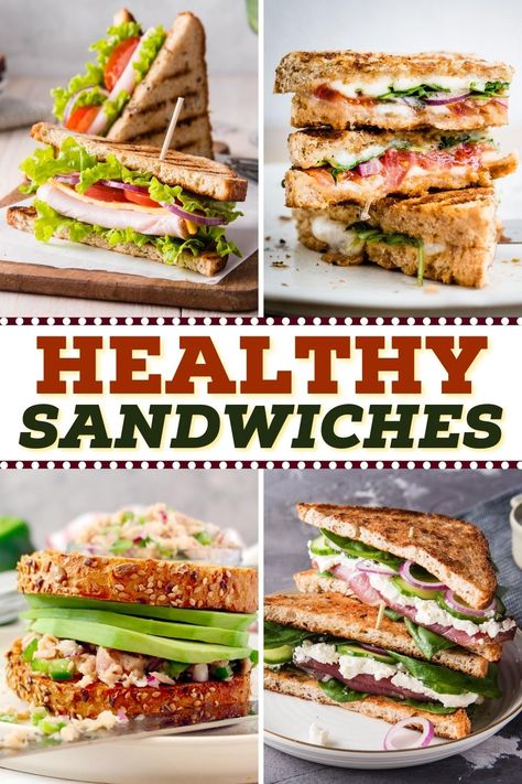 Healthy Sandwiches Easy Healthy Sandwiches Work Lunches, Healthy Lunch Sandwiches For Work, Easy Healthy Dinner Sandwiches, Sandwich Recipes No Meat, Baguette Sandwiches Ideas, Healthy Club Sandwich, Protein Packed Sandwiches, Low Calorie Turkey Sandwich, Healthy Hot Sandwiches