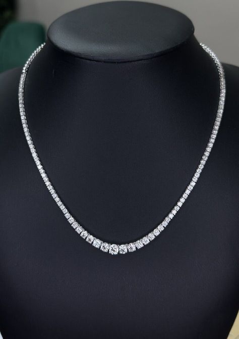 8.64 ct Round Diamond Graduated Tennis Necklace , 18k White Gold Sparkly. Condition is New with tags.    Color : FG Clarity : VS2 Metal : 18k white gold  Length : 17.5 inches Carat : 8.64 ct Tennis Necklace Diamond, Tennis Jewelry, Diamond Tennis Necklace, Stacked Necklaces, Diamond Necklaces, Ring Stack, Tennis Necklace, Stacking Rings, Luxury Jewelry