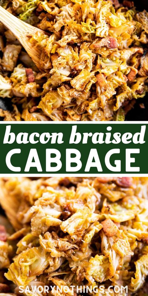 This Bacon Braised Cabbage is a quick and easy vegetable side dish to make with a hearty dinner. Full of flavor from the caramelized cabbage, it’s perfect for winter. | #fallrecipe #sidedish #bacon #easyrecipes Easy Vegetable Side Dish, Cabbage Side Dish, Rice And Potatoes, Beans And Corn, Easy Vegetable Side Dishes, Braised Cabbage, Best Side Dish, Irish Cuisine, Gluten Free Sides