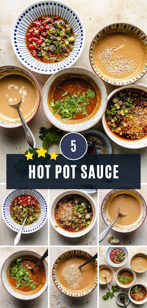 Hotpot sauces with 5 different flavors you can use for hot pot dipping! From Chinese steamboat to Japanese shabu, they are the must-have condiments for hot pot at home! #condiments #sauce #hotpotsauces #hotpot #chineserecipes #dressing #hotpot Hot Pot Sauces, Hotpot Dipping Sauce Recipe, Hot Pot Sauce Recipe, Korean Hot Pot Recipe, Hotpot Dipping Sauce, Hot Pot Dipping Sauce Recipe, Asian Hot Pot Recipe, Hot Pot Dipping Sauce, Hot Pot Broth