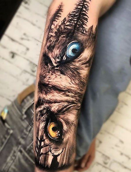 40 Best Eye Tattoo Ideas for 2022 - The Trend Spotter Wolf Eyes Tattoo, Wolf Eye Tattoo, Wolf Tattoo Forearm, Voll Arm-tattoos, Tiger Eyes Tattoo, Lion Forearm Tattoos, Animal Sleeve Tattoo, Eyes Tattoo, Wolf Tattoo Sleeve