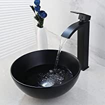 Check this out! Above Counter Sink, Bowl Sink Bathroom, Bathroom Vessel Sinks, Bathroom Sink Bowls, Black Bathroom Sink, Faucet Installation, Bathroom Ceramic, Round Sink, Matte Black Bathroom