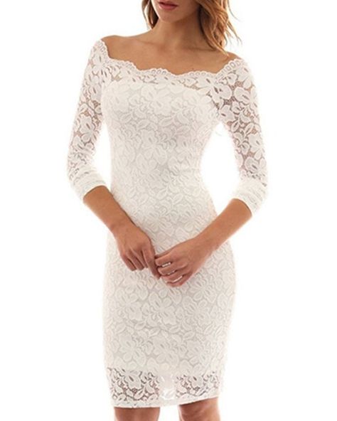 Gamiss Lace Long Sleeve Dress Off Shouder White | Buy online | Jumia Kenya White Lace Dress Outfit, White Lace Party Dress, White Lace Prom Dress, Lace Dress Outfit, White Lace Midi Dress, Off Shoulder Evening Dress, Sleeve Lace Dress, Lace Party Dresses, Lace Prom Dress