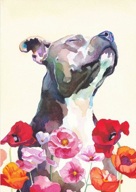 Pitbull Watercolor Painting, Pitbull Art Drawing, Watercolor Pitbull, Pitbull Painting, Pitbull Illustration, Dog Acrylic Painting, Pet Portrait Paintings, Dog Portraits Painting, Dog Portraits Art