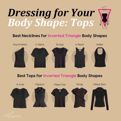 Inverted Triangle Bottoms, Best Tops For Inverted Triangle Shape, Outfits For Inverted Triangle Shaped Women, Dressing For Your Body Shape, Tops For Inverted Triangle Shape, Maxi Skirt Ideas, Triangle Outfits, Inverted Triangle Body Shape Fashion, V Shape Body