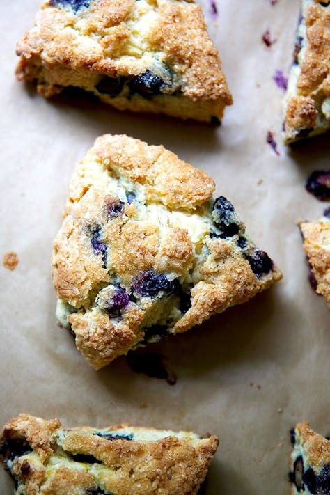 Fresh Lemon-Blueberry Scones | Alexandra's Kitchen Blueberry Orange Scones, Saskatoon Scones, Frozen Blueberry Scones, Lemon Blueberry Scones Recipe, Blueberry Rolls, Scones Blueberry, Flaky Scones, Farmhouse Cooking, Lemon Blueberry Scones