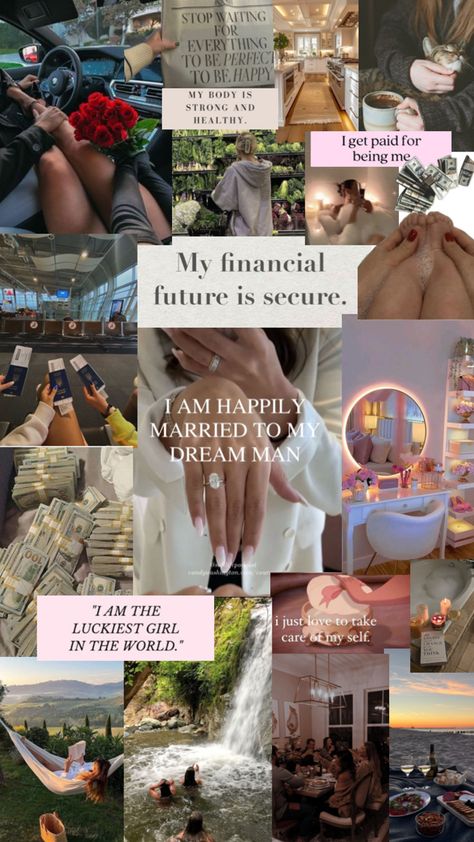 The vision of how my life will look and feel ❤️ Vision Board Themes, Board Collage, Vision Board Collage, Vision Board Examples, Board Wallpaper, Vision Board Wallpaper, Vision Board Images, Manifesting Vision Board, Dream Vision Board