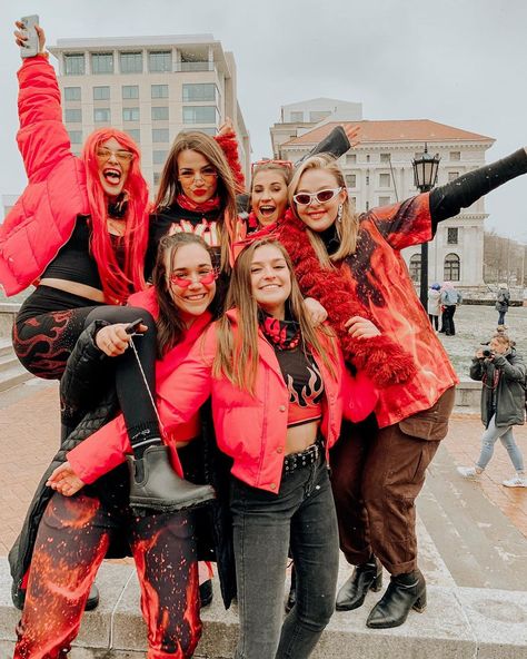 T R I ☠︎ S I G M A on Instagram: “🌶 RED HOT SIGMAS 🌶 Bid Day was awesome!! Welcome Spring ‘20 🖤” Red Hot Bachelorette Party, Rush Themes, Red Shirts, Bid Day Shirts, Red Accessories, Group Costumes, Black Leather Pants, Welcome Spring, Bid Day