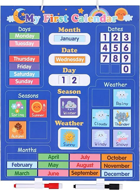 Preschool Calendar, Kids Preschool Learning, Educational Chart, Magnetic Blocks, Calendar For Kids, Calendar Activities, Homeschool Supplies, Date Month, Classroom Calendar