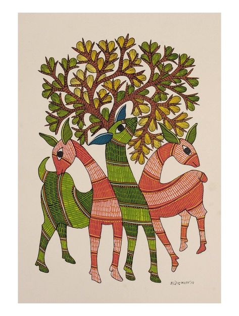 Rhythm Art, Gond Art, Deer Art Print, Gond Painting, Madhubani Paintings, Rajasthani Art, Kalamkari Painting, Folk Art Flowers, Pichwai Paintings