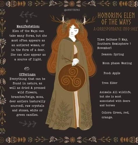 Celtic Witch Tattoo, Elen Of The Ways, Female Reindeer, Witch Types, Celtic Paganism, Celtic Deities, Witchcraft Aesthetic, Goddess Magick, Male Deer