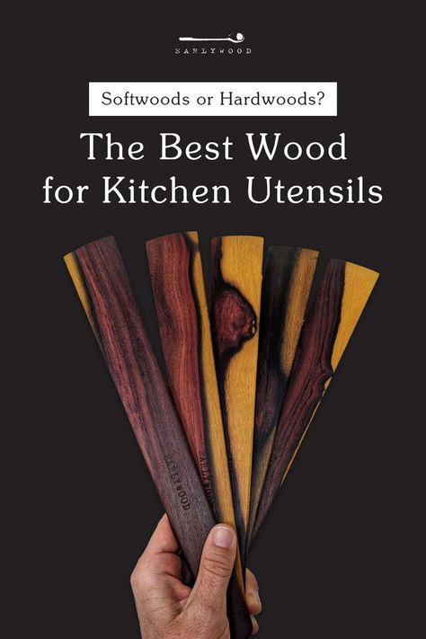 If you're thinking of upgrading your current cooking tools to wooden utensils, you should know what kind of woods are best. Lucky for you we know exactly what type of wood is perfect for wooden spoons, spatulas, and other kitchen utensils. We've made a comparison between softwood and hardwood and guess which one's better for wooden utensils? Hardwoods, of course! Why? Read the facts right here. Diy Wooden Utensils, Wood For Kitchen, Wood Cooking Utensils, Wood Kitchen Tool, Spoons Diy, Wooden Spoon Carving, Burled Wood Furniture, Wood Kitchen Utensils, Wooden Cooking Utensils