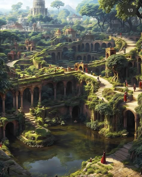 Kingdom In The Forest, Fantasy Savannah City, Rainforest City Fantasy Art, Rainforest Village, Rainforest City, Fantasy Temple, Jungle Village, Rem Sleep Cycle, Forest Kingdom