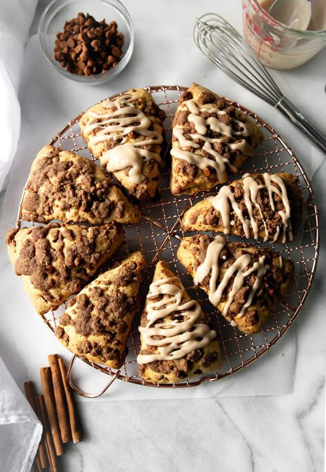 Cinnamon Streusel Scones - Food and Flair Cinnamon Scones, Scone Recipes, Cinnamon Streusel, Cinnamon Almonds, Unique Breakfasts, Cinnamon Chips, Breakfast Sweets, Crumble Topping, Sweet Rolls