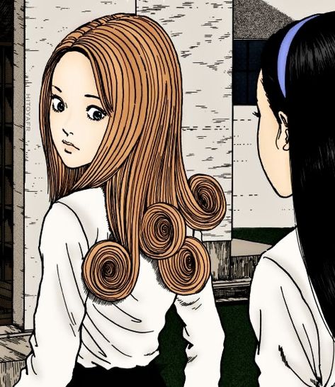 Tomie And Kirie, Kirie Goshima Icon, Tomie Uzumaki Pfp, Junji Ito Hair, Kirie Junji Ito, Junji Ito Kirie, Uzumaki Kirie, Kirie Uzumaki, Characters With Brown Hair