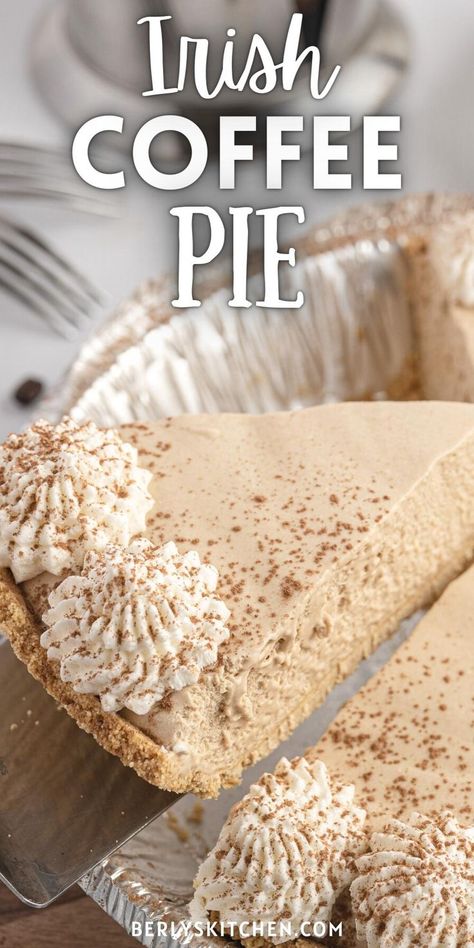 Irish Coffee Pie is a fun and easy dessert perfect for St. Patrick’s Day or whenever you’re feeling lucky! Rich, creamy, irish coffee flavored filling in a graham cracker crust topped with whipped cream and cocoa powder come together to create an indulgent treat. Earl Grey Pie, Coffee Cream Pie, Refrigerator Pies, Irish Cream Pie, Irish Cream Desserts, Coffee Pie, Non Dairy Desserts, Irish Foods, Irish Desserts